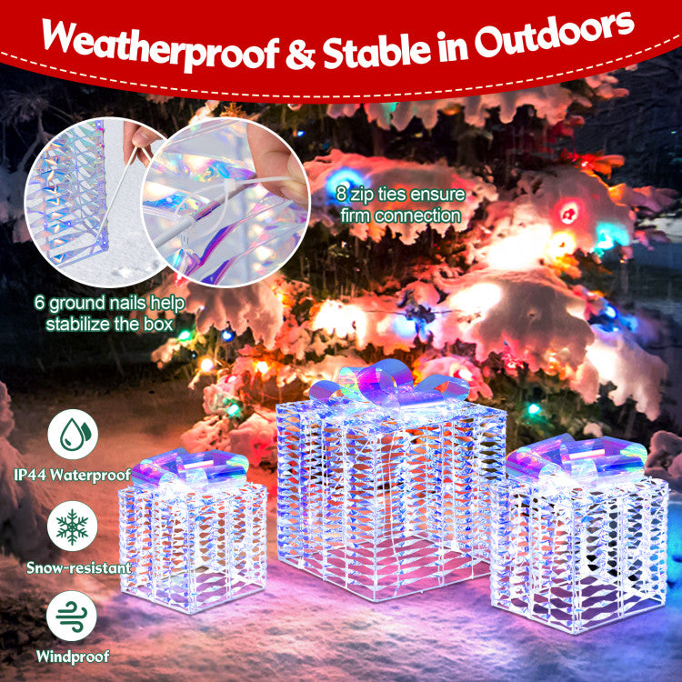 All-Weather Durability: Crafted from premium PVC and sturdy metal pipes, these waterproof and snow-resistant gift boxes withstand the elements. Equipped with 6 ground stakes for a secure display indoors or outdoors.
