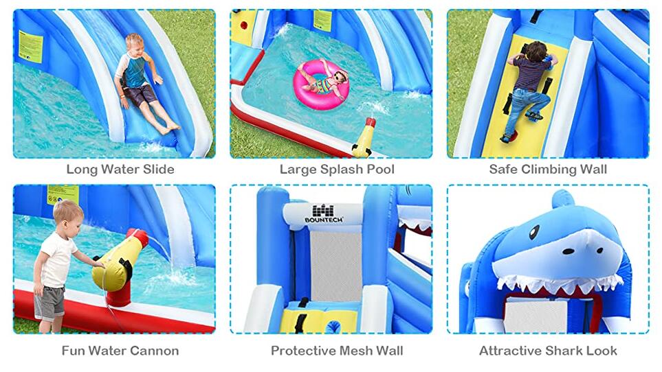 Shark Water Slide Kid's Inflatable Castle with Climb Wall