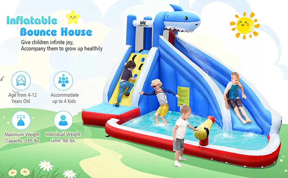 Shark Water Slide Kid's Inflatable Castle with Climb Wall