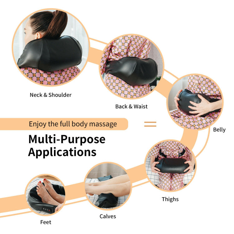 Enjoy Full-Body Massage: Enjoy a comprehensive massage experience that goes beyond the neck and shoulders. Our Shiatsu massager effortlessly targets your back, waist, belly, buttocks, thighs, calves, and feet. Lightweight and portable, it's ideal for both home and office use – the perfect gift for your dear friends and family members!