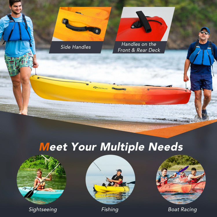 Vibrant Design: The kayak's yellow-orange gradient appearance ensures high visibility and attracts attention. Suitable for various activities in rivers, lakes, and calm seas, like sightseeing, fishing, and racing.