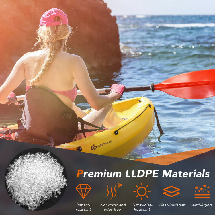 Durable Build: Crafted from tough LLDPE materials, this kayak is built to withstand impacts, UV exposure, wear, and aging. The aluminum paddle is rust-resistant and lightweight.