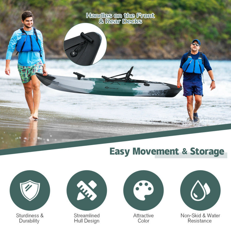 Spacious Storage & Paddle Holders: With a watertight storage hatch, a convenient bottle holder, and a large storage box with bungee straps, this kayak offers ample space for fishing and outdoor gear. Paddle slots on both sides keep your paddle secure and your hands-free.