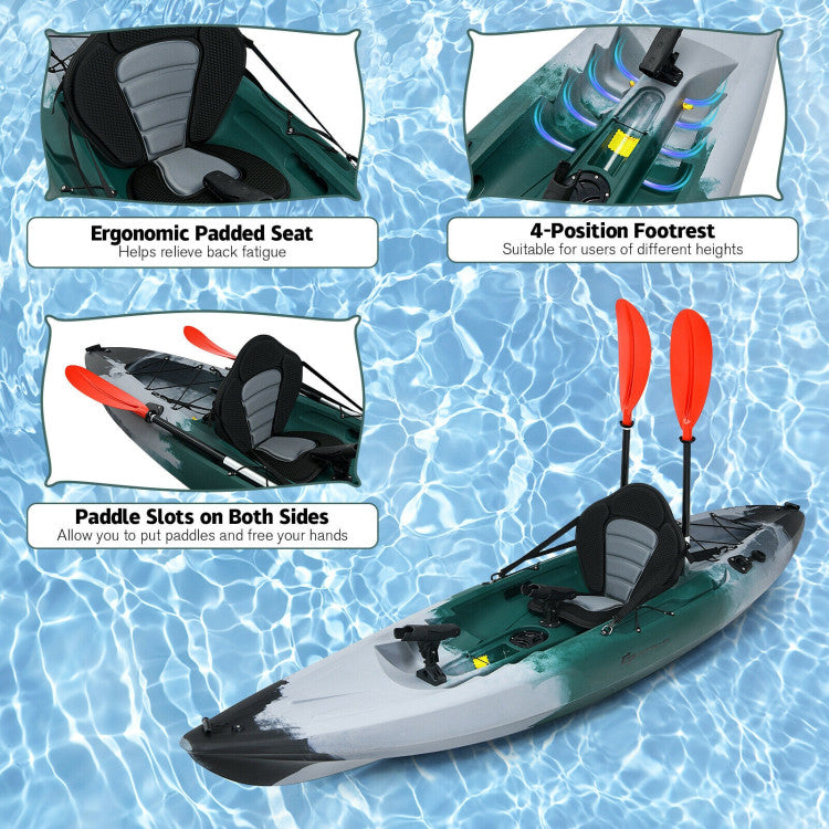 Adjustable Footrest & Streamlined Design: The kayak features a 4-position footrest to accommodate users of varying heights. Its streamlined V-chine hull design reduces water resistance for enhanced stability and maneuverability.