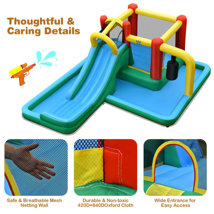 Durable and Safe Design: Crafted from sturdy, non-toxic Oxford cloth and assembled with advanced techniques, this inflatable castle guarantees stability and safety for extended use. The breathable mesh netting walls in the jumping area ensure kids can bounce freely while staying secure.