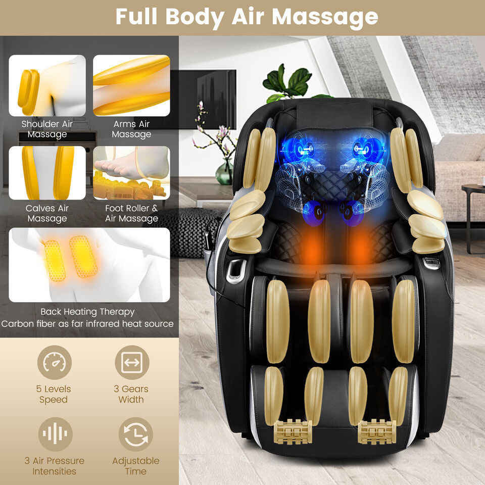Full Body Massage and Heat Therapy: Experience total rejuvenation with 28 airbags, far-infrared heat, and foot massage. Automatic shoulder detection ensures a tailored massage, relieving muscle tension. Say goodbye to fatigue and hello to relaxation.