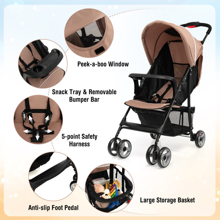 Multiple Safety Protections: The baby stroller has passed ASTM & CPSC safety standard test. The main frame is made of high-quality iron pipe, which is sturdy and durable. The Oxford fabric is not easy to tear or puncture. In addition, the stroller features a 5-point harness to ensure safety while fitting baby's body.