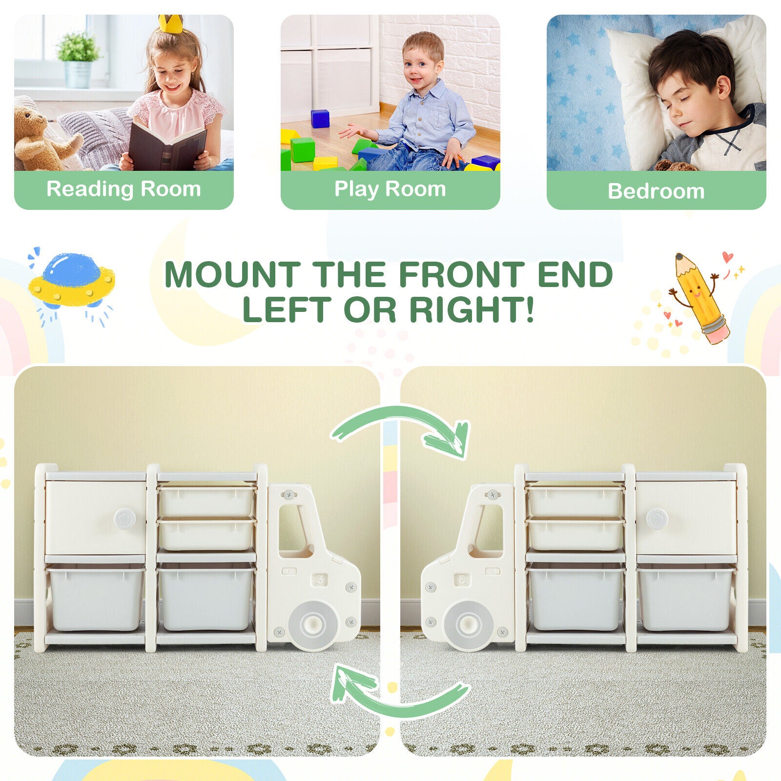 Adorable Truck-shaped Design: Featuring an appealing truck-shaped design, this toy chest captures kids' attention and makes a charming addition to their bedroom, playroom, reading room, or nursery. Its lightweight construction allows for easy mobility, making it suitable for use anywhere.