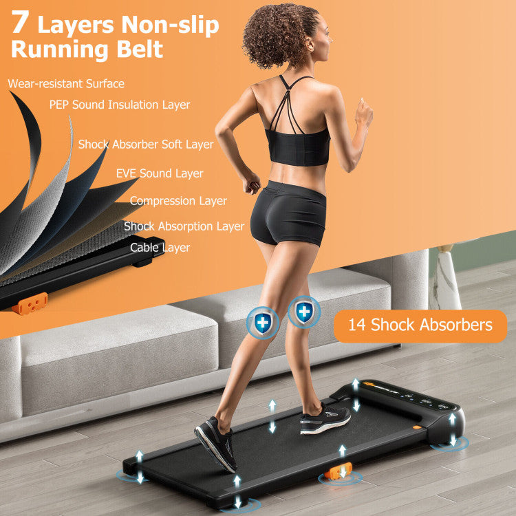 Advanced Shock Absorption Technology: Elevate your fitness routine with our treadmill's 7-layer running belt and 14 shock absorbers, ensuring a safe, anti-slip experience while providing unparalleled cushioning for your joints. Exercise smarter, not harder.