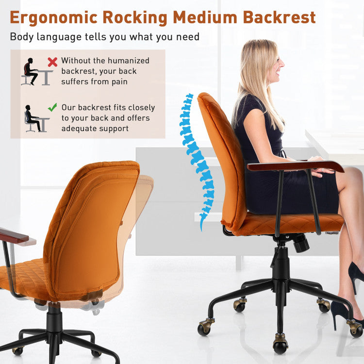 Comfortable Ergonomic Design: This office chair boasts an ergonomic rocking backrest that promotes proper posture. You can adjust the height from 35.5'' to 38.5'' and customize the rocking angle for maximum relaxation.