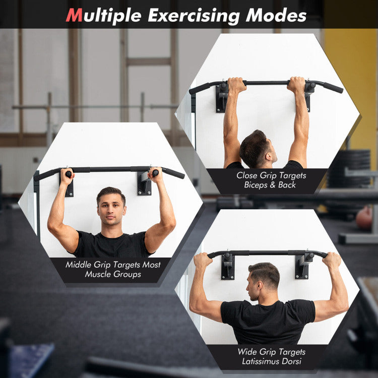 Multiple Grip Positions: Our wall-mounted pull-up bar offers three distinct grip positions for a comprehensive workout experience – target your biceps and back with the close grip, engage most muscle groups with the middle grip, and focus on your latissimus dorsi with the wide grip. Switch between these positions effortlessly to sculpt different parts of your muscles.