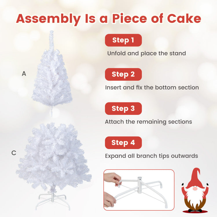 Effortless Assembly: Setting up your tree is a breeze. Just a few simple steps - connect the branches and secure them to the sturdy metal stand. Then, give the branches a quick fluff for the best effect.