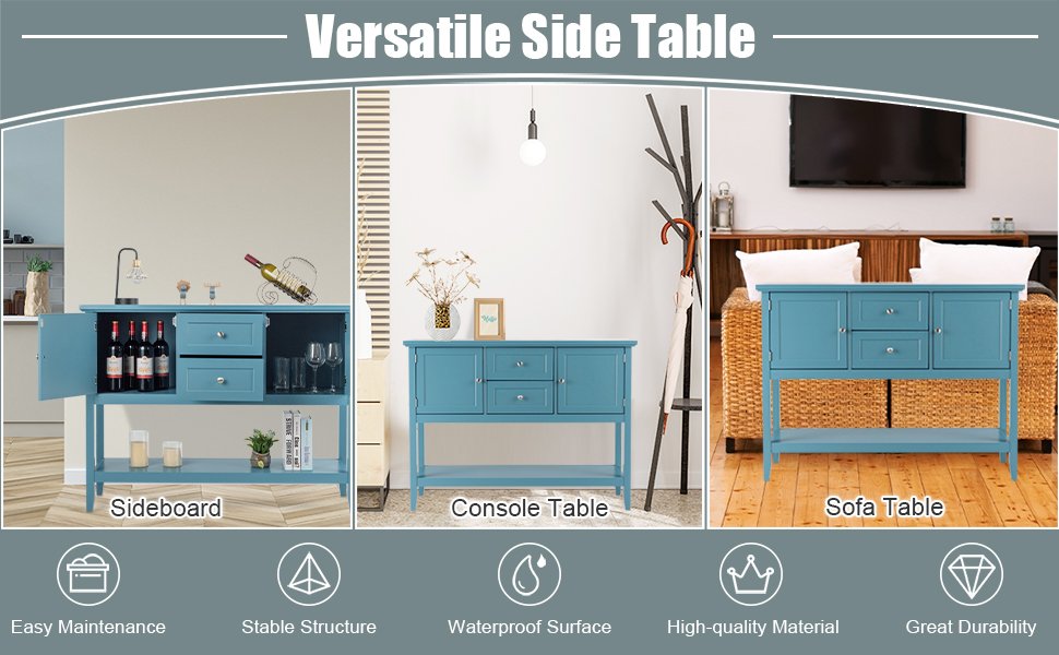Versatile Functionality: Beyond a sideboard, this multi-purpose wooden table serves as a console, entry table, or buffet table. Ideal for the kitchen, bedroom, hallway, living room, or office, offering space-saving organization.