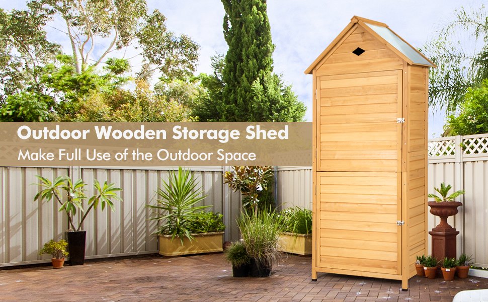 Elegant Design for Versatile Use: Seamlessly blending aesthetics with practicality, this shed not only keeps your outdoor space tidy but also adds charm and elegance to your surroundings. Its natural color scheme effortlessly complements any outdoor decor, making it a perfect addition to gardens, balconies, and courtyards.