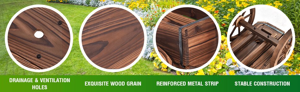 Durable Solid Wood Construction: Crafted from weather-resistant solid fir wood with a burnt finish, our planter ensures long-lasting durability, blending seamlessly with your garden style.