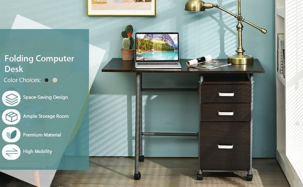 Space-Saving and Versatile: Maximize your space with the foldable Tangkula computer desk. Easily adjust the desktop to your needs and fold it down when not in use for efficient storage. A versatile solution for bedrooms, living rooms, studies, or offices.