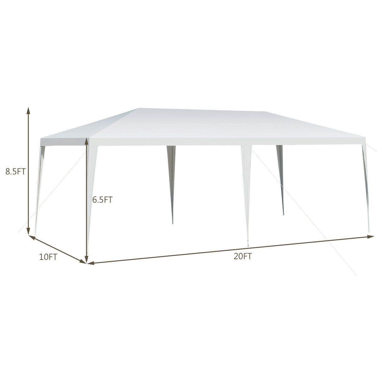 Spacious and Versatile: With a generous size of 10' x 20', our canopy tent offers ample space to accommodate large groups of people. Whether it's for weddings, picnics, BBQs, or commercial activities such as flea markets or fruit markets, this versatile party tent is the perfect choice.