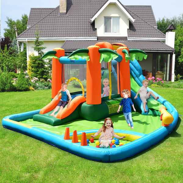 Water Fun: By connecting a hose, this inflatable can be transformed into a water park, offering endless fun for kids. They can slide down the big slide with sprinklers, use the water cannon to spray their friends or relax in the splash pool, creating a refreshing summer experience.