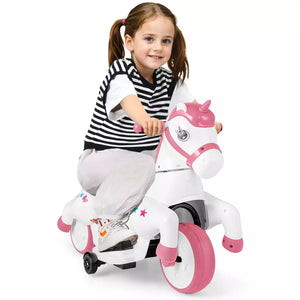 12V Unicorn Ride on Motorcycle Toy Kids Ride on Car Pony with Training Wheels - Hikidspace