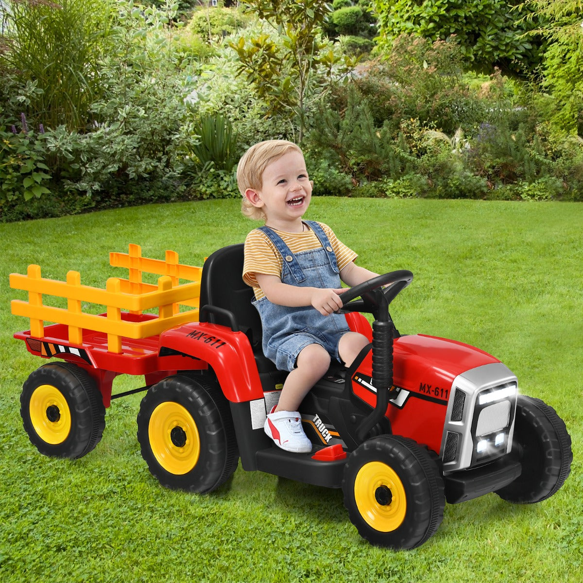 12V Kids Ride On Tractor with Trailer and Remote Control