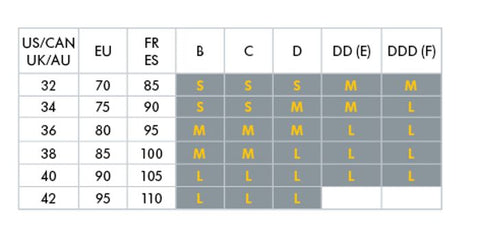 Medela Natt- & Amme BH Hvit Størrelsesguide