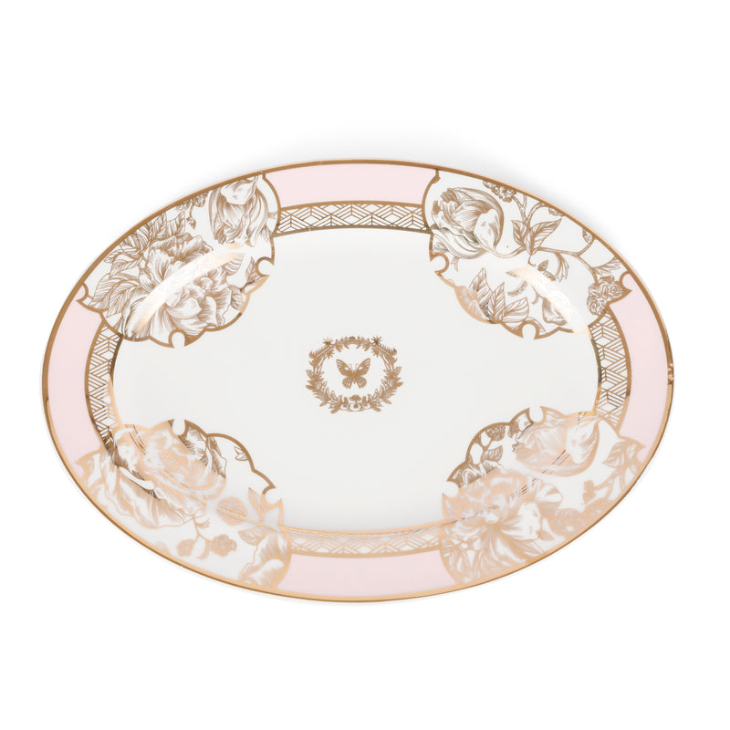 Hitkari Porcelain Mimosa Dinner Set of 33Pcs. | Dinner Set for 6 | Service for 6 |Material: Porcelain | Premium Mimosa Design |Pure Gold, Pink