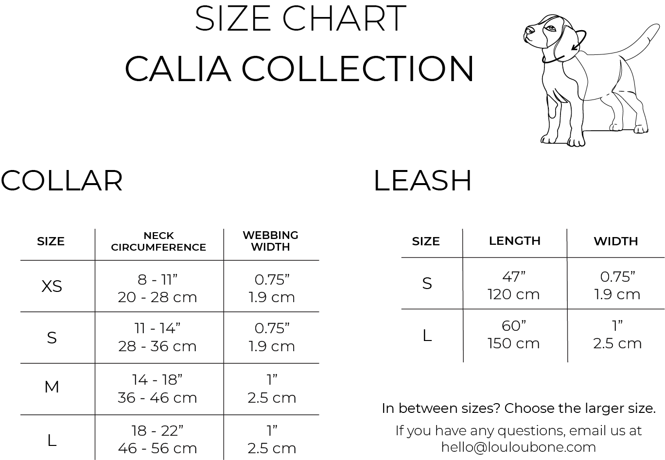 Size Chart Calia Collection Loulou Bone