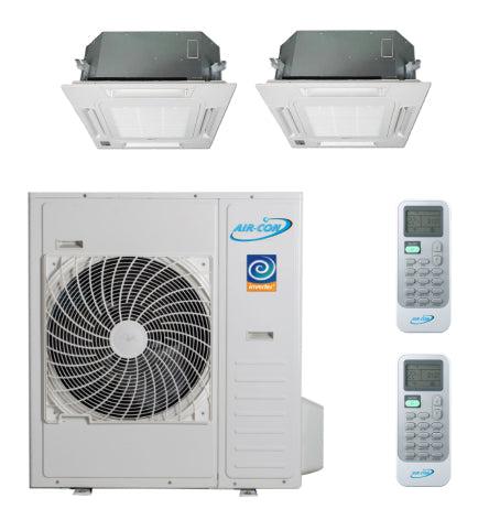 Air-Con 36,000 BTU 21 SEER 2-Zone Ceiling Cassette 12K+18K Mini-Split Heat Pump System