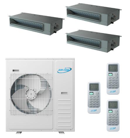 Air-Con 42,000 BTU 20 SEER 3-Zone Concealed Duct 12K+12K+12K Mini-Split Heat Pump System
