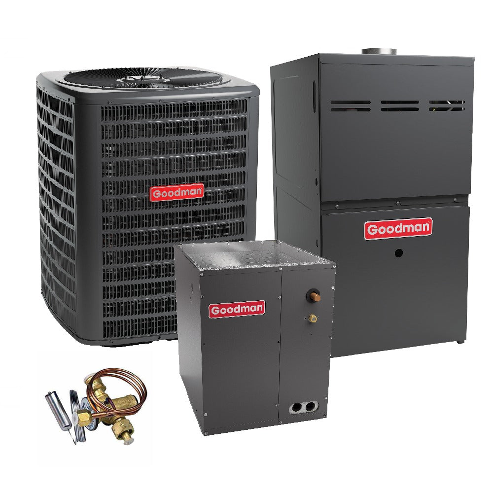 2.5 Ton 14.4 SEER2 Goodman Heat Pump GSZB403010 and 80% AFUE 80,000 BTU Gas Furnace GMVC800805CN Upflow System with Coil CAPFA4226B6 and TXV