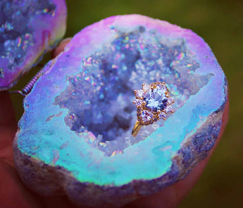 colorful geode ring box, aurora rock ring box, ring box made of stone