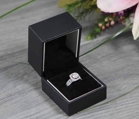 black and white proposal ring box, engagement ring box in classic black color with white stripe