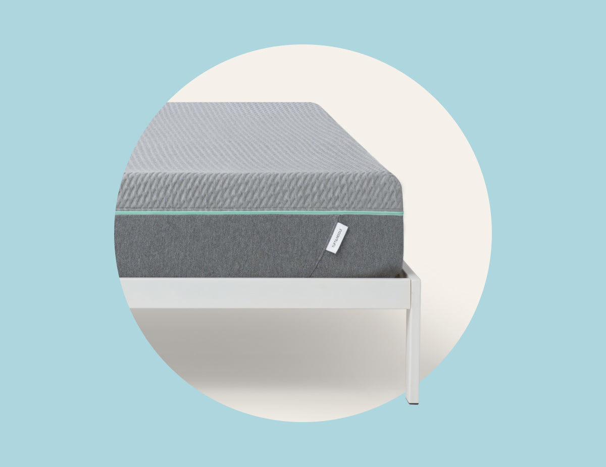 Picture of the corner of the Mint Mattress by Tuft & Needle, a dorm room essential
