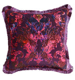 sumptuous maroon cushions with fringing,large designer cushions, velvet interiors,luxe cushions by Blackpop for sale uk,purple and pink cushions uk,boudoir styling uk,