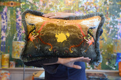 Boudoir cushions for sale uk, designer scatter cushions for sale uk,boudoir cushions uk,peacock cushion in velvet,decadent velvet cushion uk,luxury bird pillow,velvet birds fabric, decadent velvet pillows uk, classical velvet interior design, bird cushions made in England,