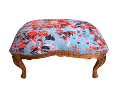 Designer walnut footstool in Mary cotton Velvet