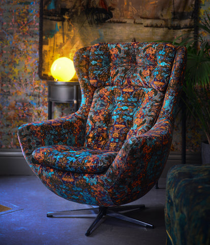 egg chair, rosetta velvet, vono chair, upholstery velvet, velvet chairs UK, turquoise velvet chair, orange egg chair,