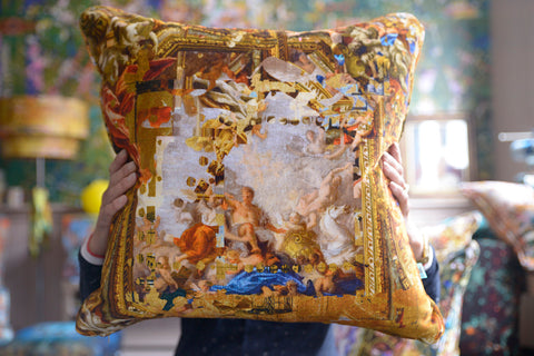 gold cushions, golden coloured cushions, velvet pillows for sale uk