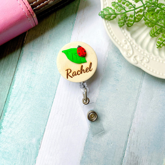 Plant Handmade 3D Personalized Wooden Name Badge Reel - Clover