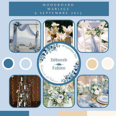 Moodboard pour la décoration personnalisée d'un mariage bleu