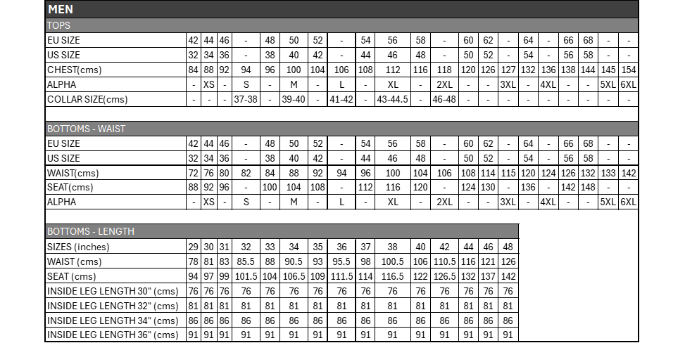 Men's Size Chart