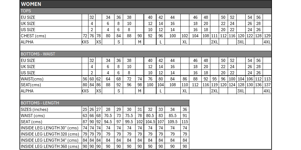 Women's Size Chart