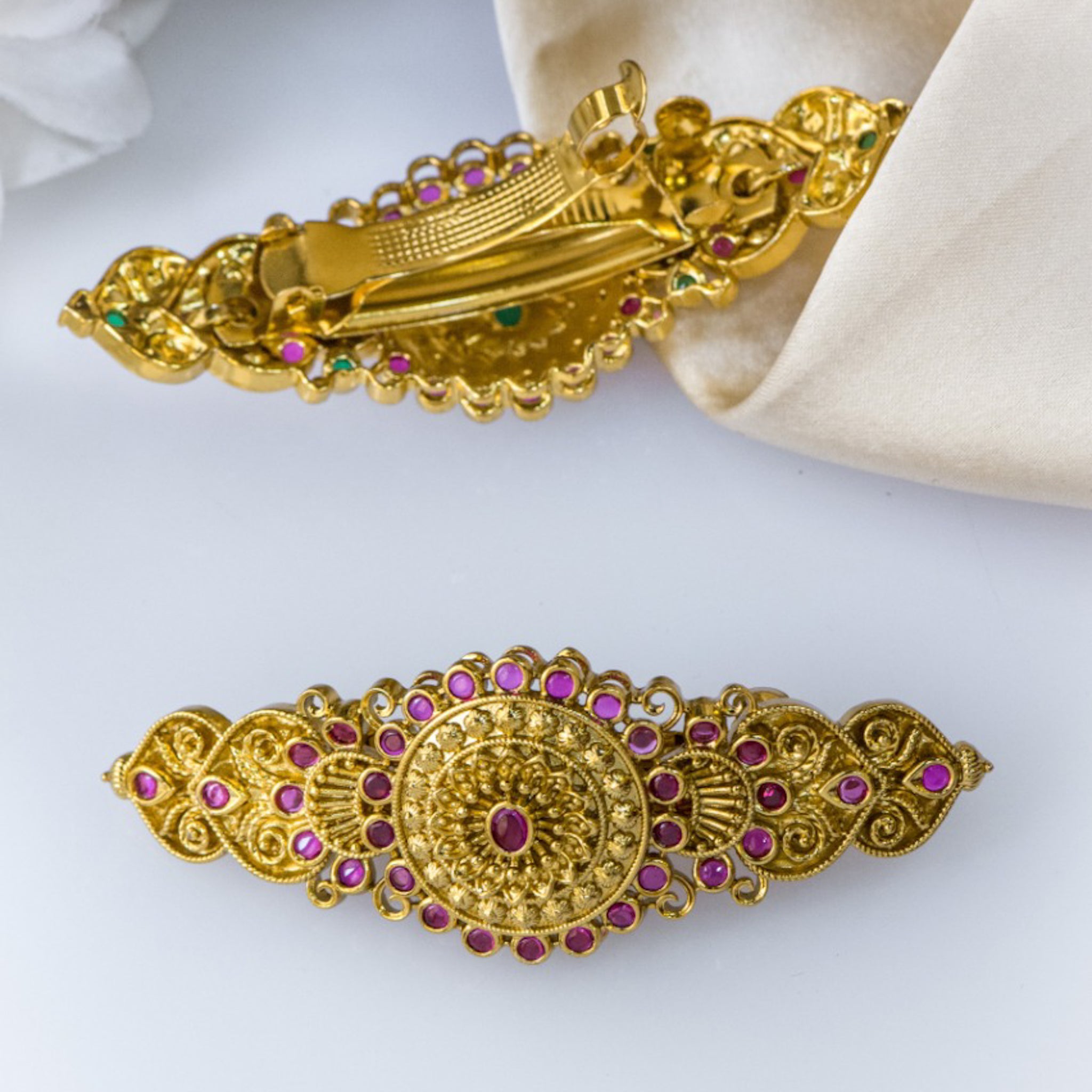 Punjabi Traditional Jewellery  featured Gold Finished Pippal Patti Hair  Clips   Shop our latest collection at our store or visit our website  today to buy  You  may also DM