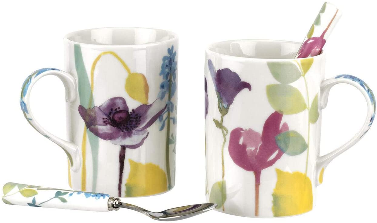 Portmeirion Water Garden Mugs With Spoons, Set Of 2