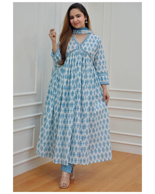 Rayon 3 Piece Party Wear Women's Nyra cut Suit Blue – mahezon