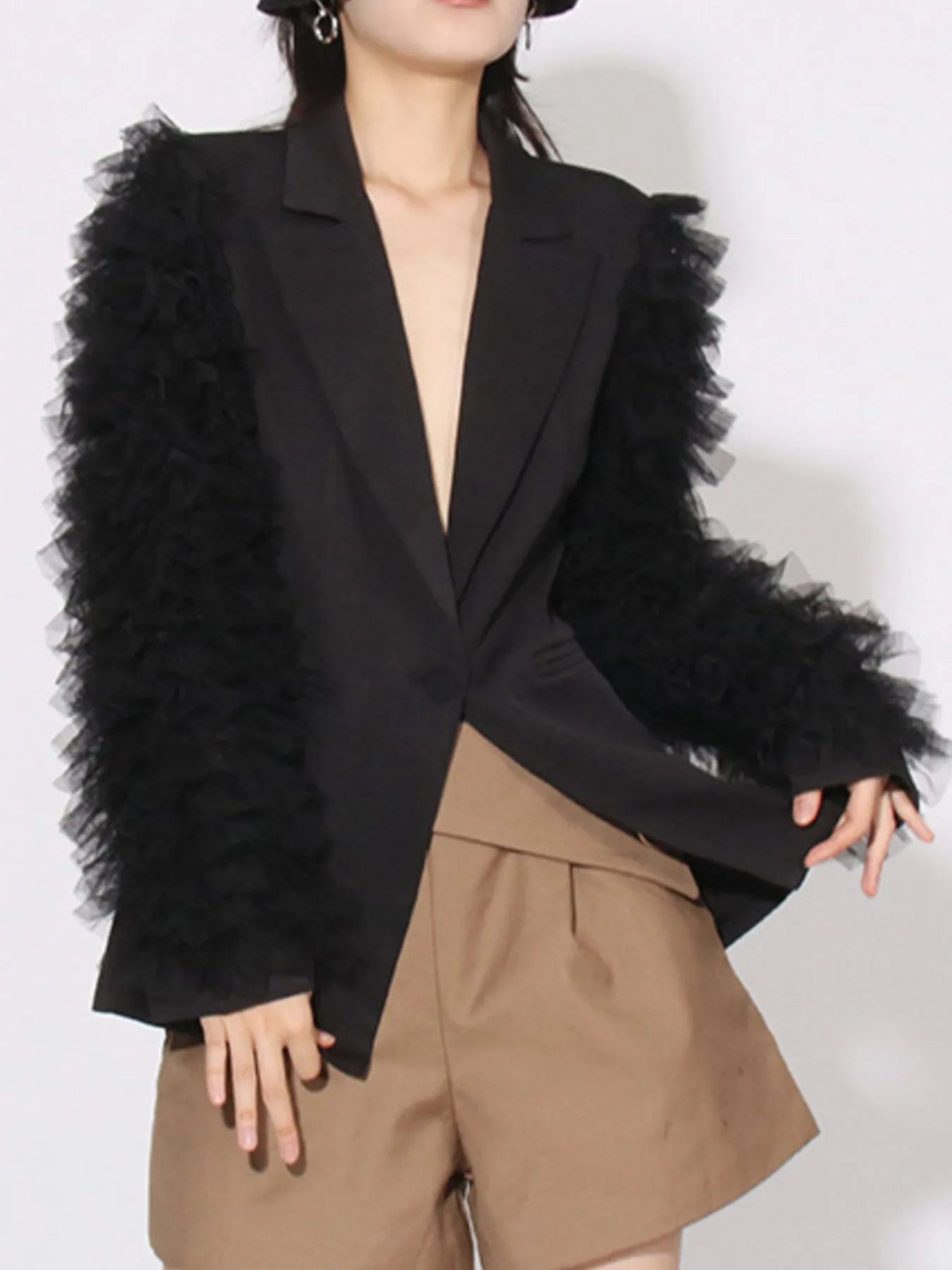 One Button Mesh Long Sleeve Blazer