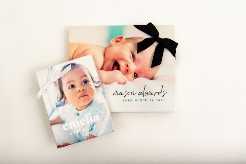 Custom presentation box featuring baby photos