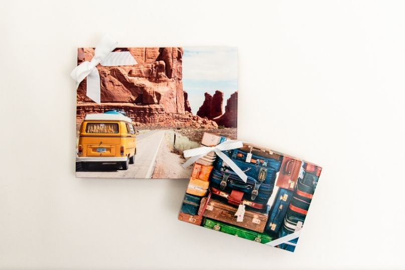 Custom presentation boxes with travel imagery