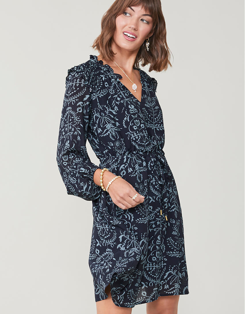 Nora Half-Zip Dress 1859 Lighthouse Starry Floral Slate