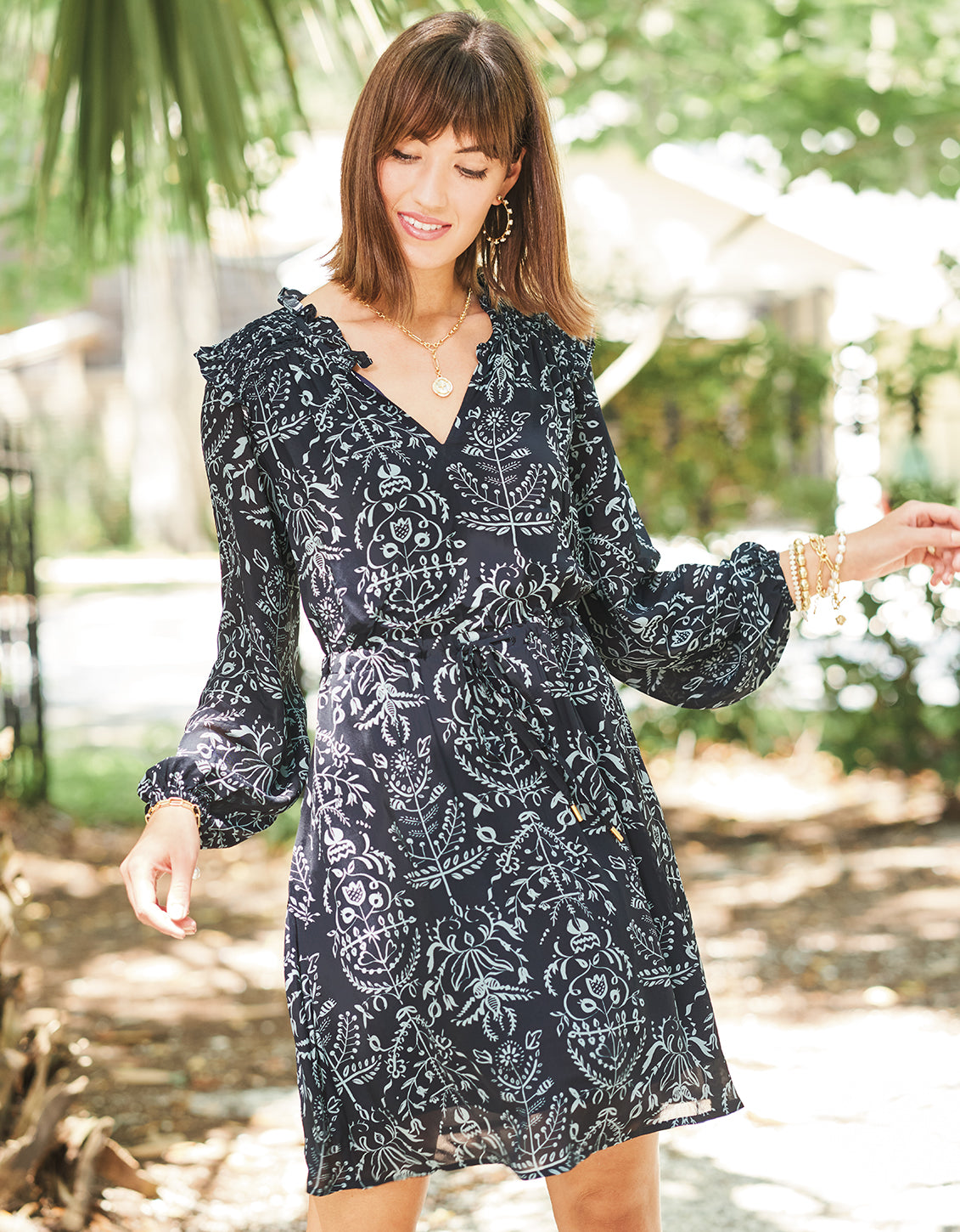 Nora Half-Zip Dress 1859 Lighthouse Starry Floral Slate